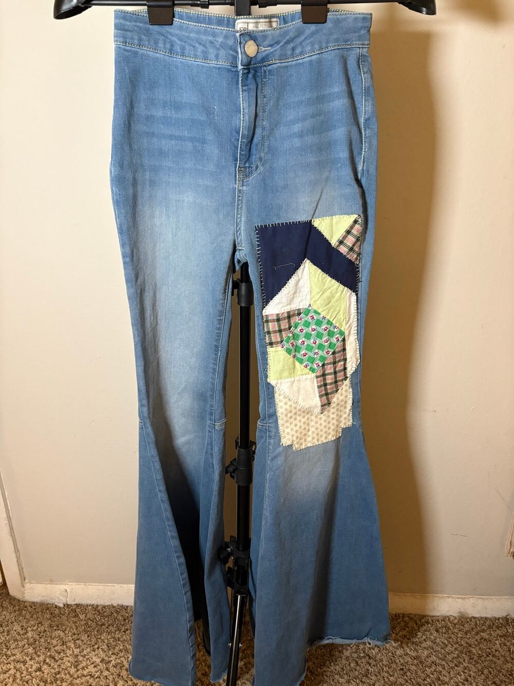 Free People flare leg patchwork jeans